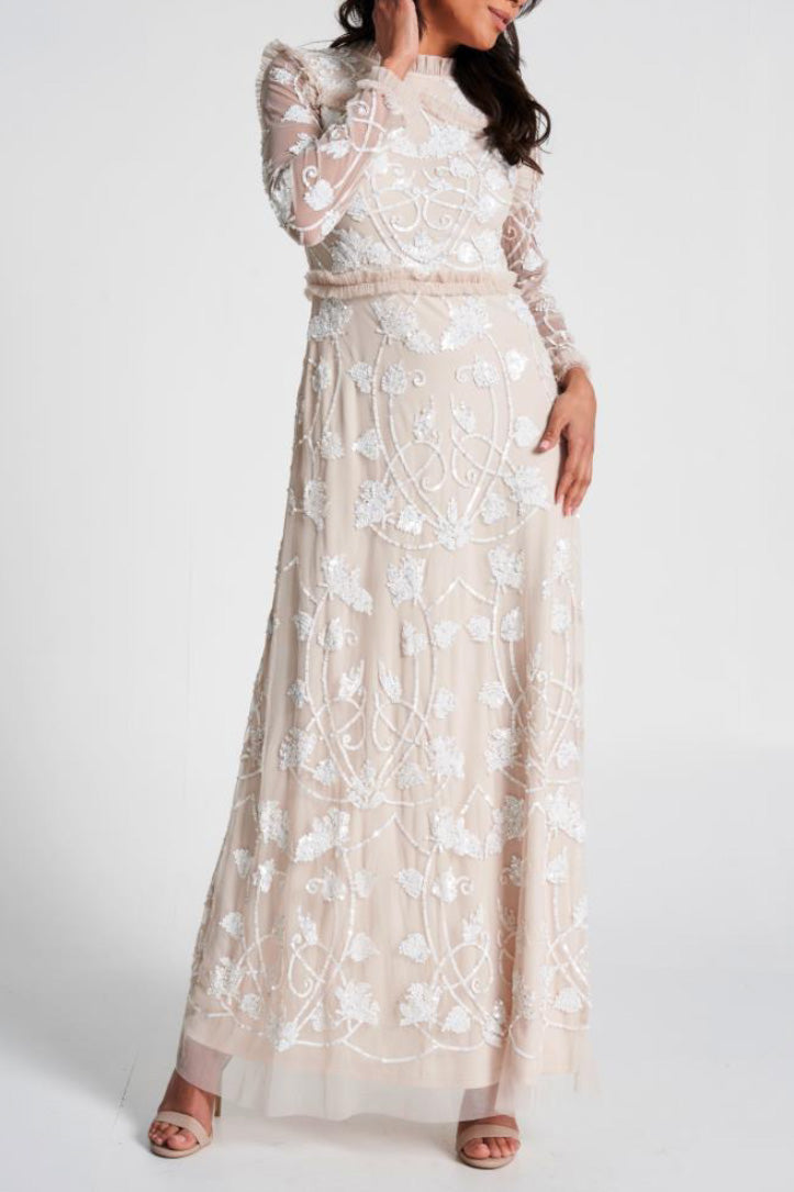 カーラロングドレスベージュSサイズ