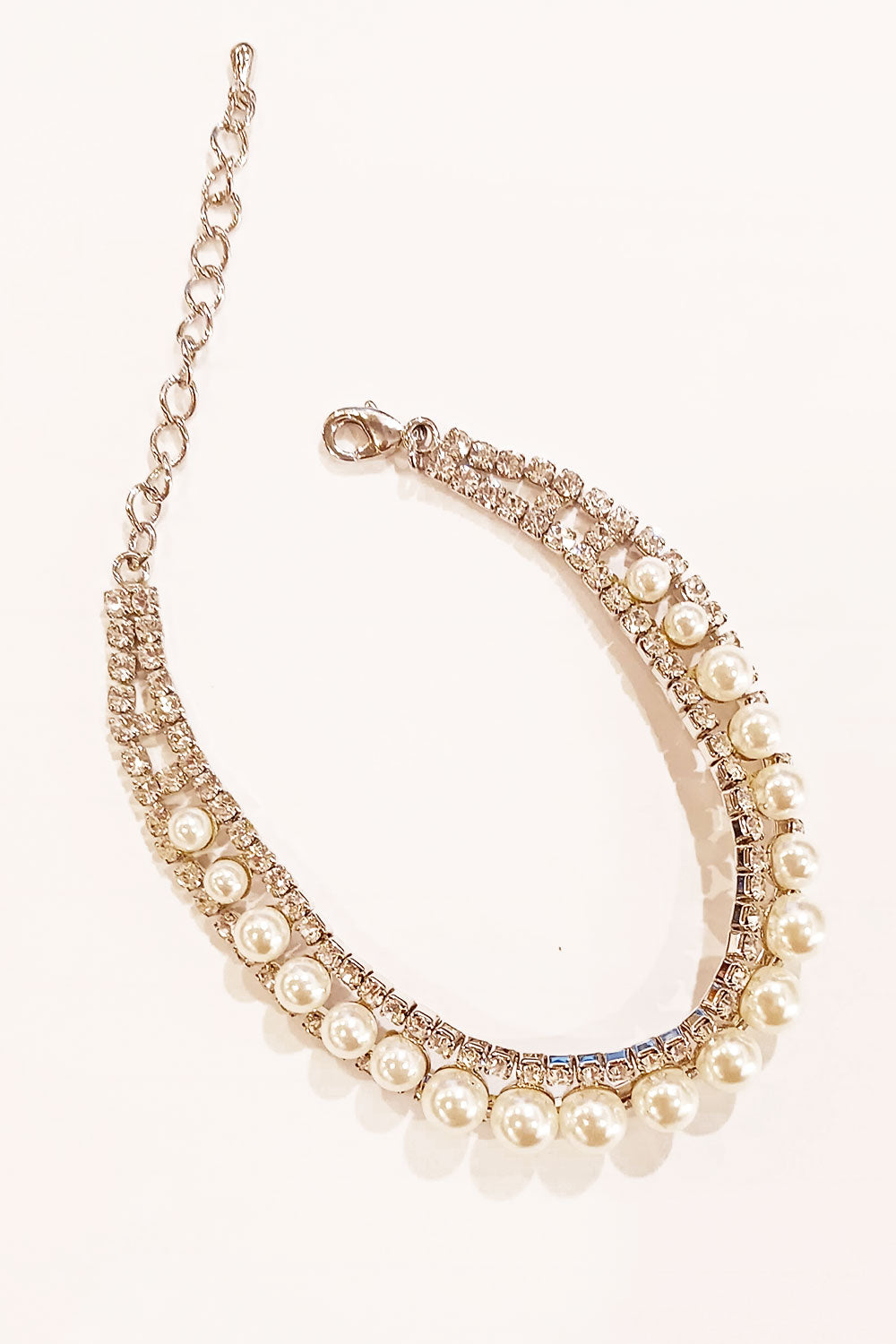 パール×ラインストーンブレスシルバー