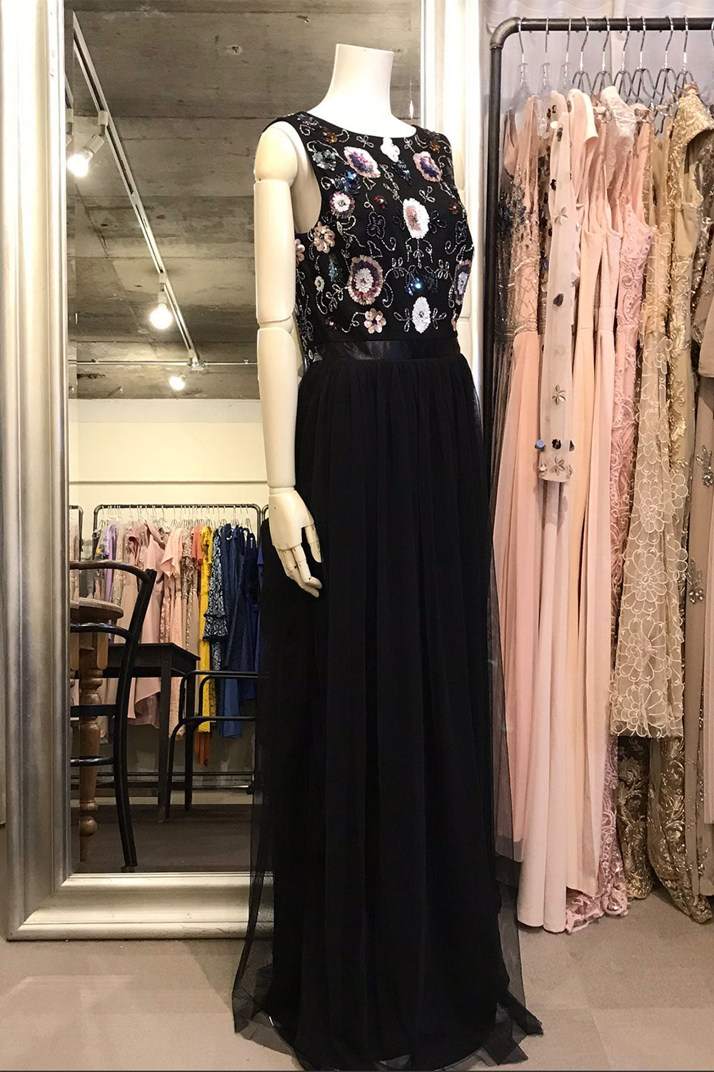 マルチビジューカットアウトバックロングドレスブラックSサイズ