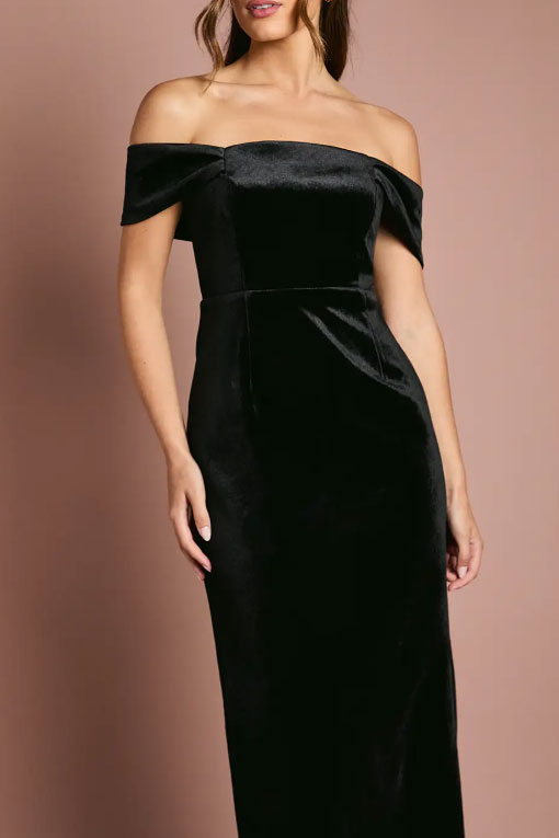 ベルベットオフショルダーマキシドレスブラックSサイズ