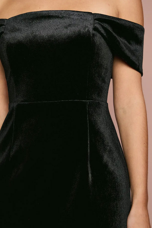 ベルベットオフショルダーマキシドレスブラックSサイズ