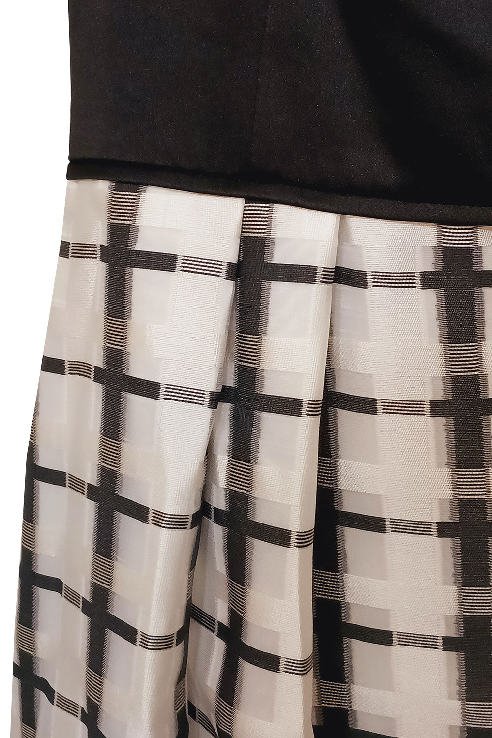 アシンメトリーリボンチェックロングドレスモノトーンMサイズ