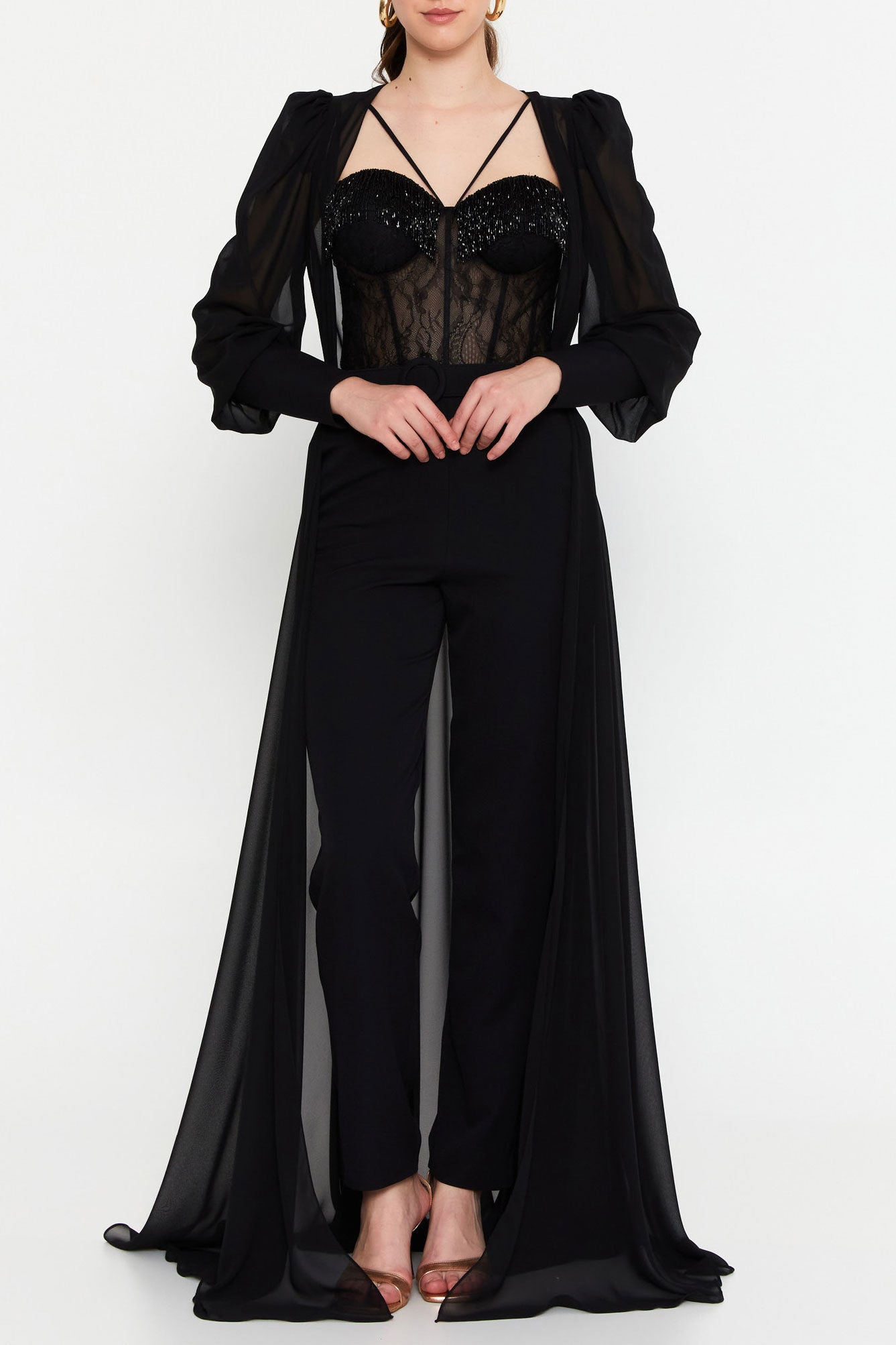 イブニングジャンプスーツブラックSサイズ(38)