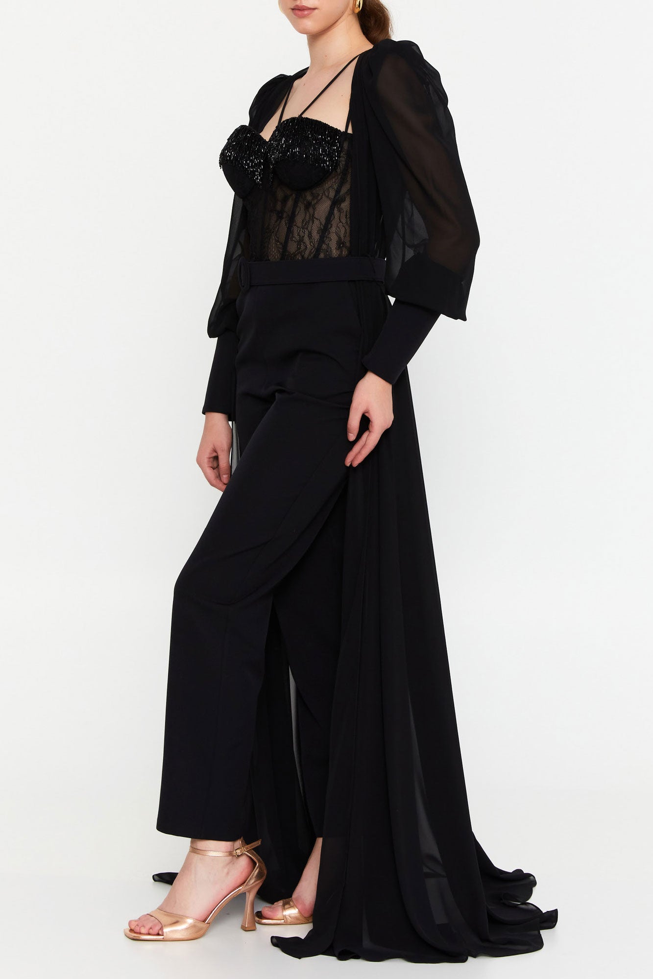 イブニングジャンプスーツブラックSサイズ(38)