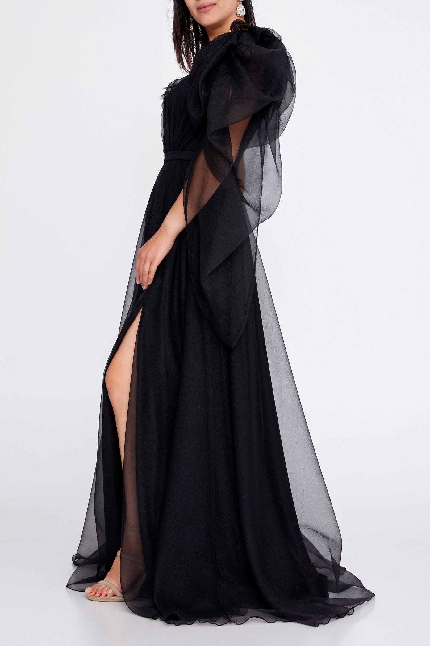 ボリュームワンショルダーAラインドレスブラックMサイズ(40)