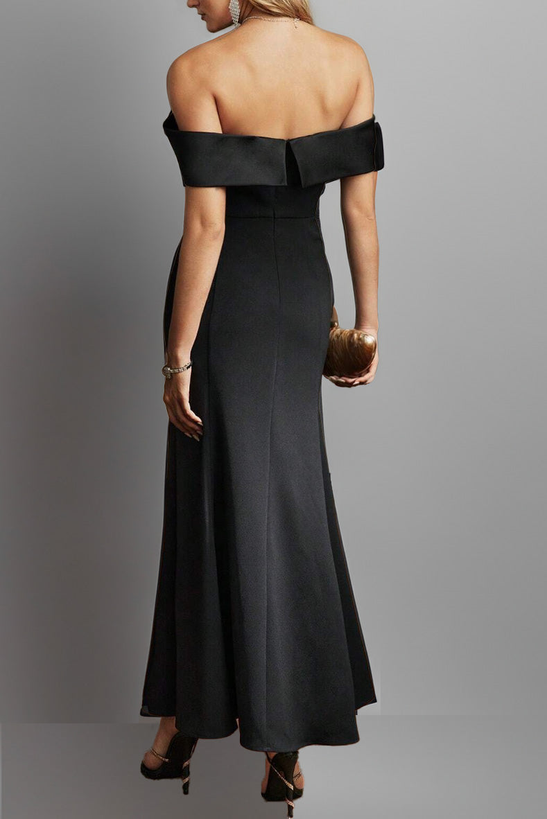 オフショルダーマーメイドミディドレスブラックMサイズ