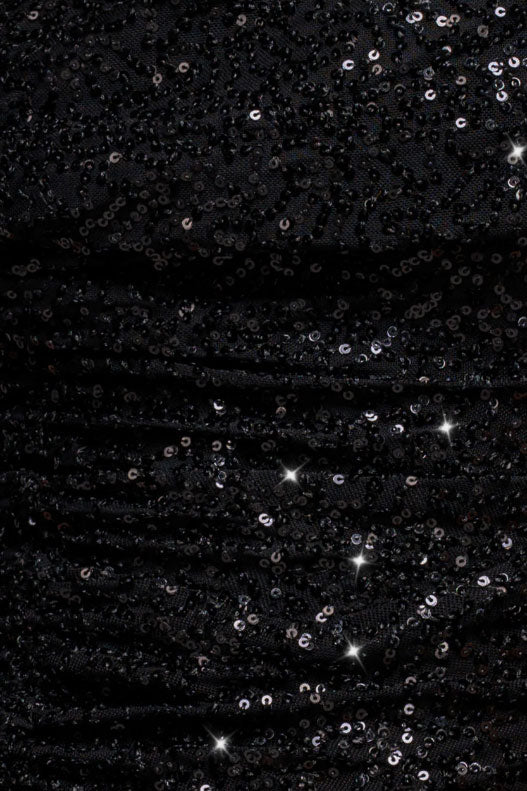 スパンコールカウルネックオフショルダーロングドレスブラックSサイズ