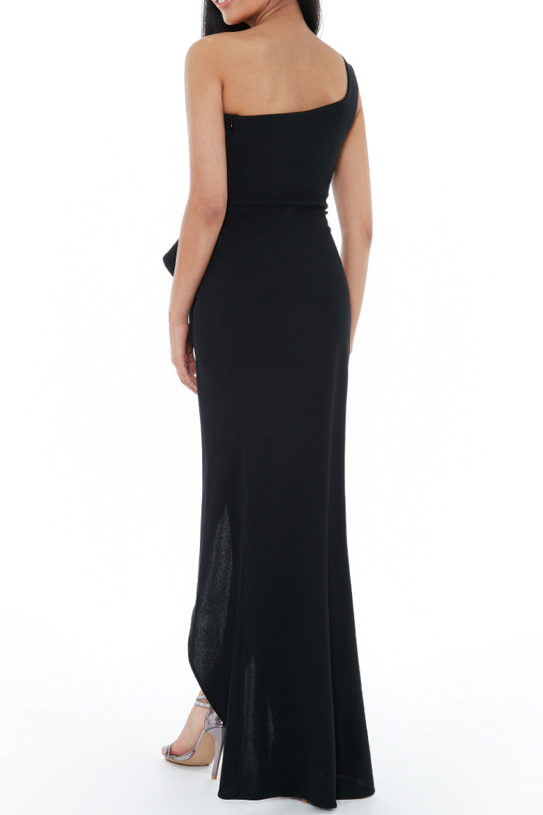 ワンショルダーフリルロングドレスブラックMサイズ