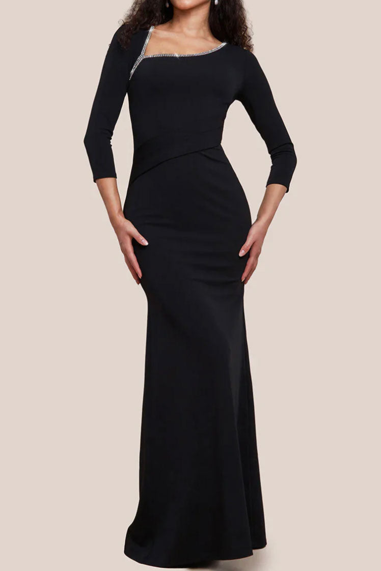 アシンメトリービジューネックロングドレスブラックMサイズ