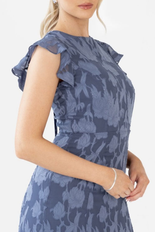 フローラルオパールロングドレスブルーグレーSサイズ