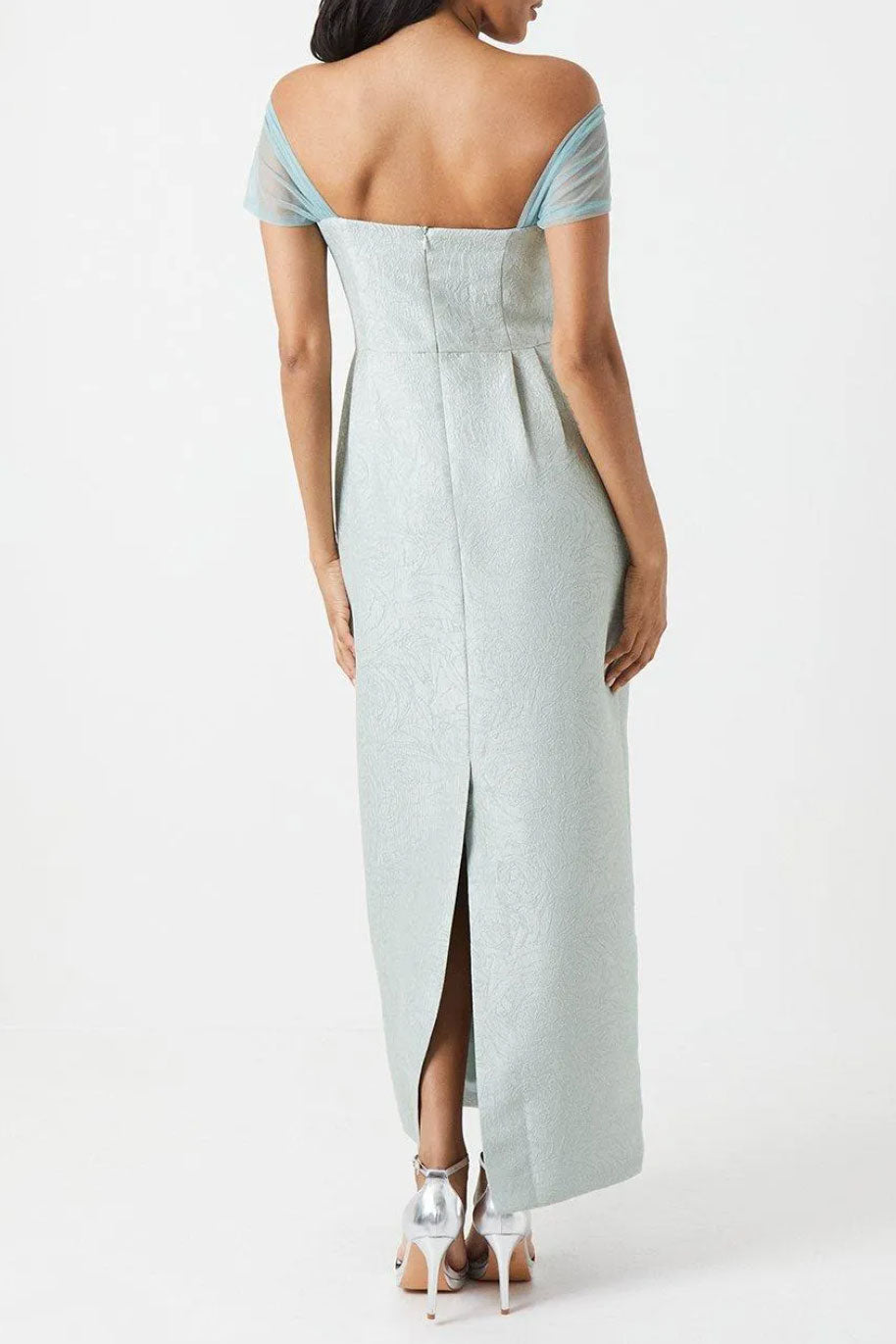 シャイニージャガードペンシルロングドレスミントグリーンLサイズ