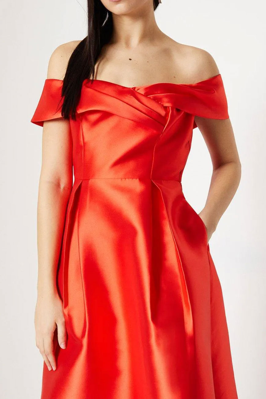 オフショルダーミディドレスオレンジMサイズ