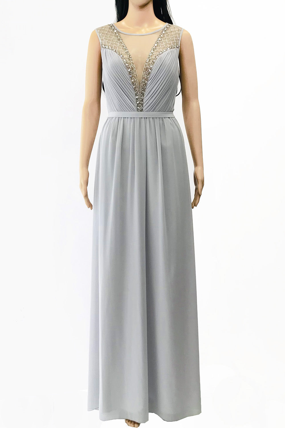 イリュージョンネックロングドレスグレーLサイズ(ベアトップインナー付き)