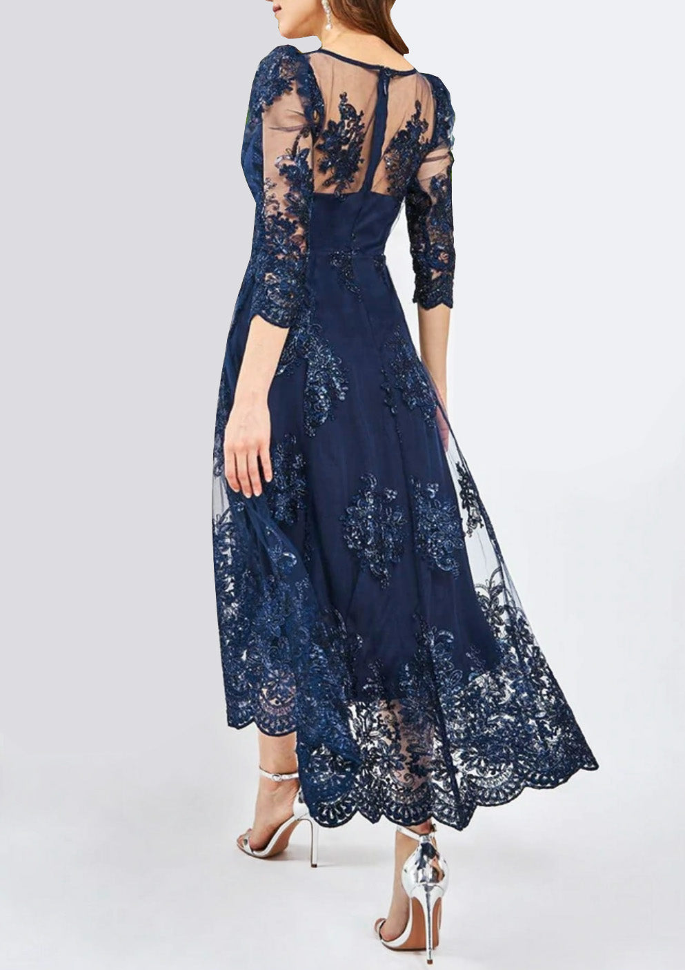 スカラップレースヘムラインドレスネイビーMサイズ