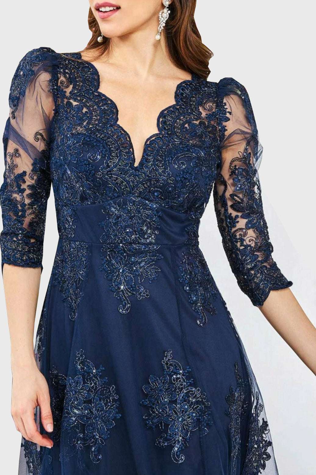 スカラップレースヘムラインドレスネイビーLサイズ