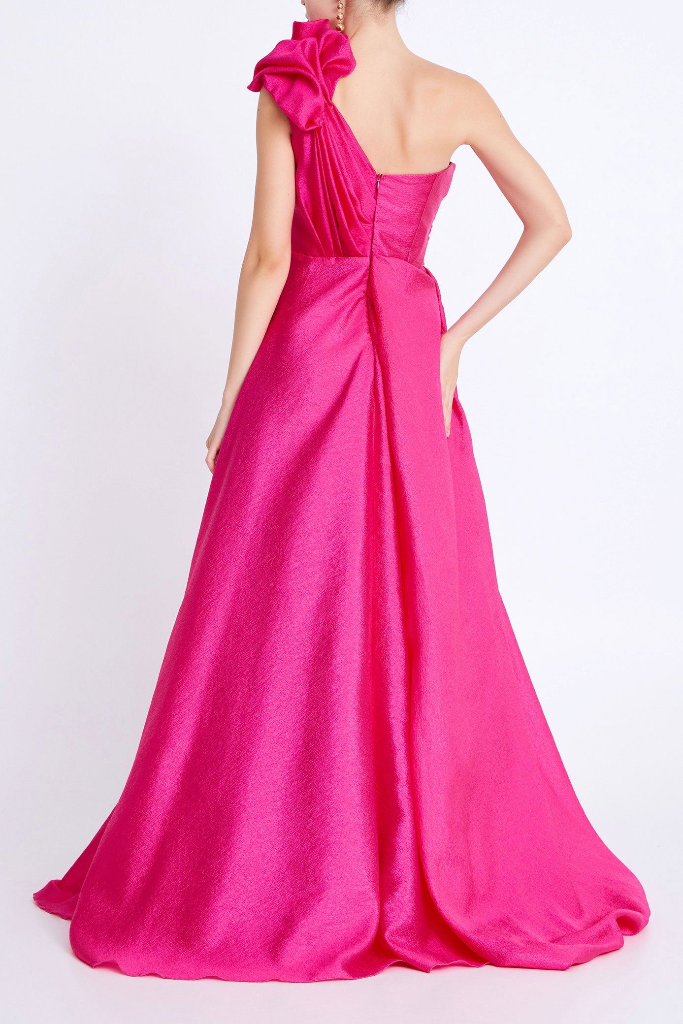 ワンショルダーAラインドレスピンクSサイズ(38)