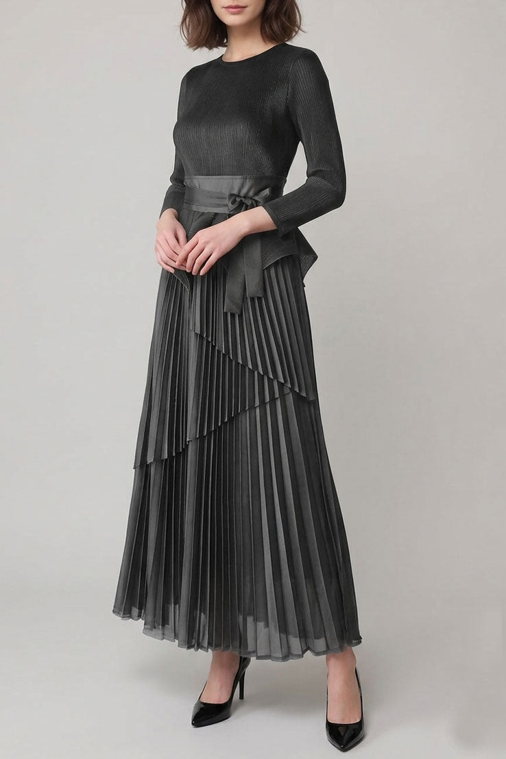 プリーツウエストタイセットアップドレスブラックフリーサイズ