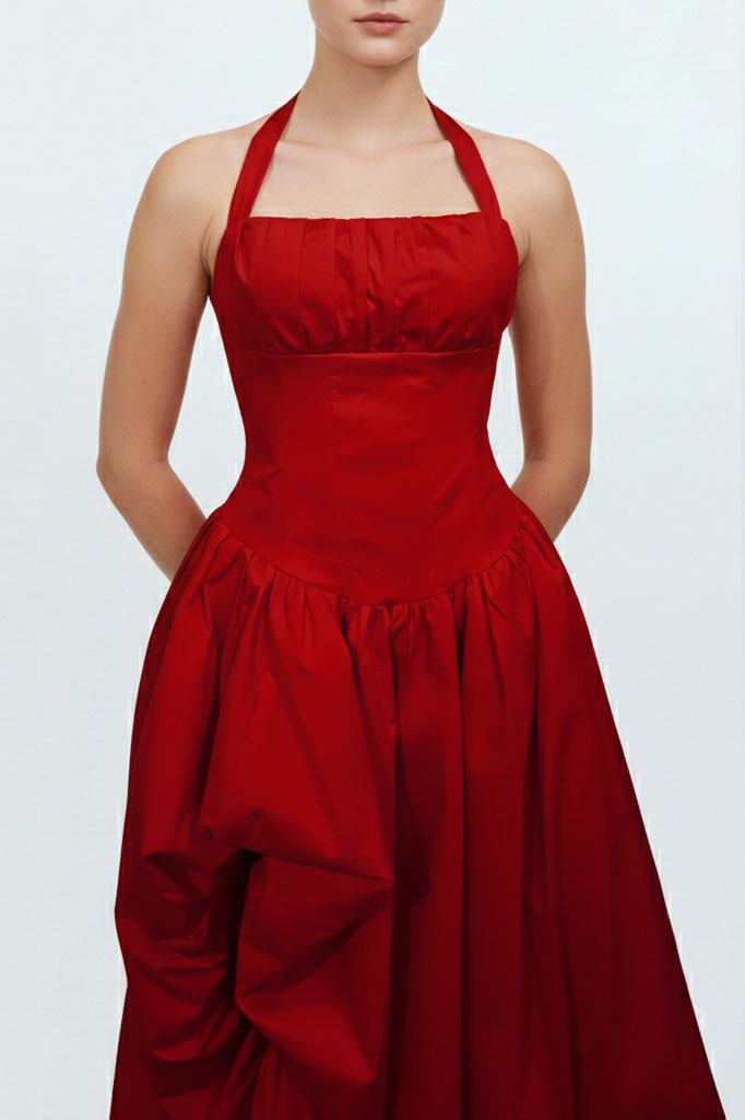 バブルミディドレスレッドS~Mサイズ