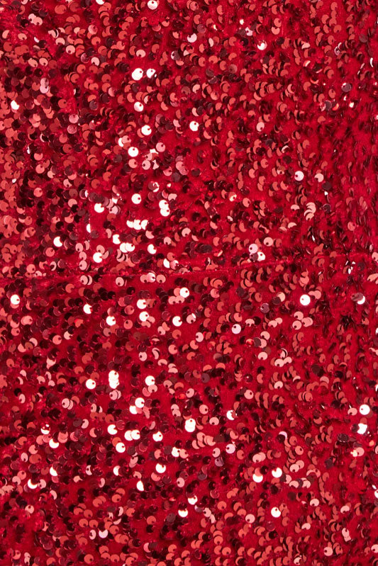 スパンコールプランジネックオフショルダーロングドレスレッドSサイズ