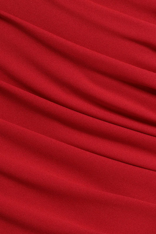 ワンショルダーギャザーフレアロングドレスレッドSサイズ