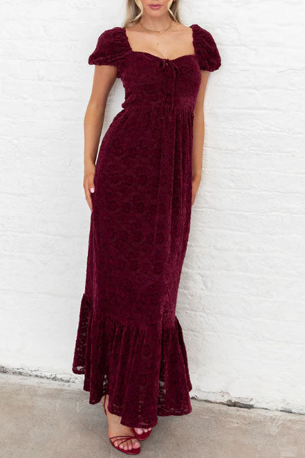 ベロアヴィンテージローズミディドレスボルドーMサイズ