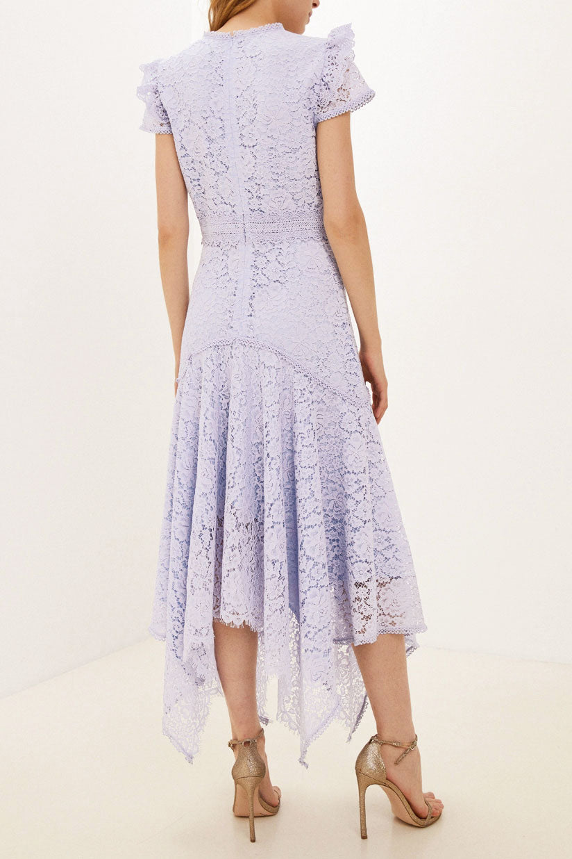 レースデザインヘムミディドレスライトパープルSサイズ