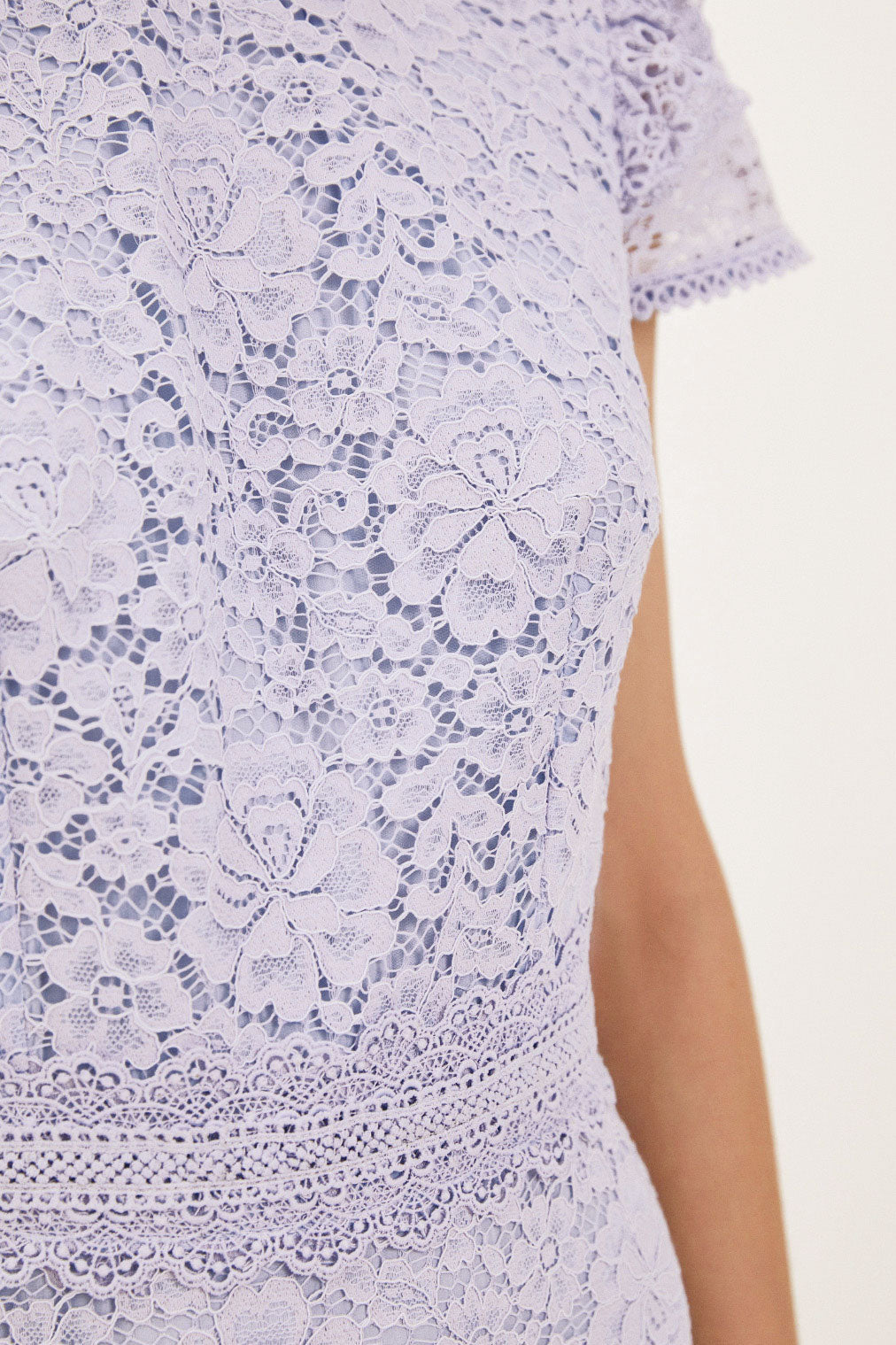 レースデザインヘムミディドレスライトパープルSサイズ