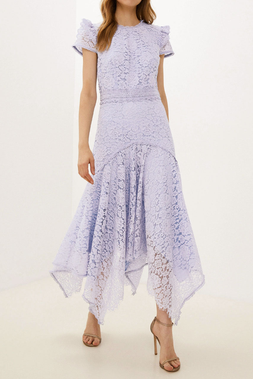 レースデザインヘムミディドレスライトパープルSサイズ