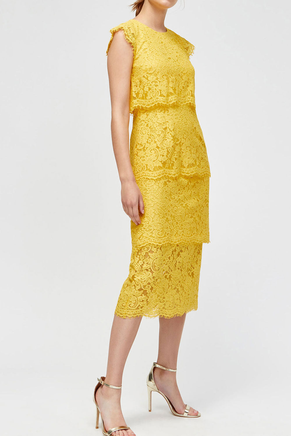 ティアードレースドレス・イエロー・Mサイズ