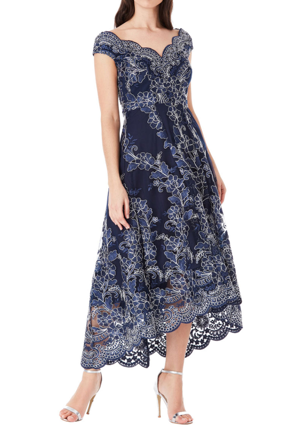 エンブロイダリーレースヘムラインドレスネイビーMサイズ