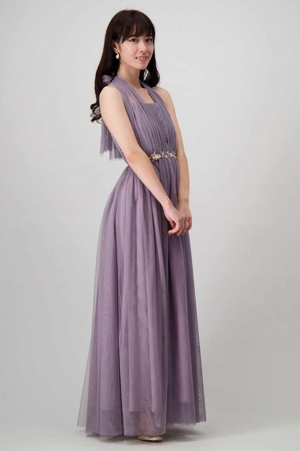 コンバーチブルロングドレス・ダークパープル・フリーサイズ(ビジューベルト付き)・丈詰めタイプ