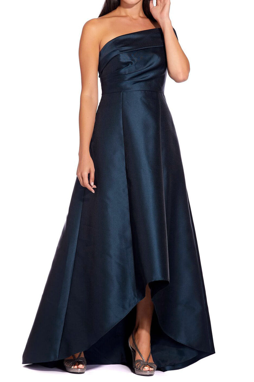 ワンショルダーヘムラインロングドレスネイビーSサイズ