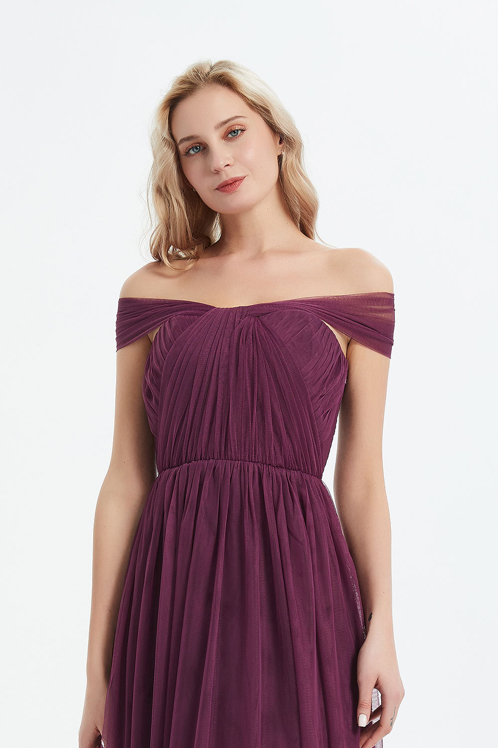 コンバーチブルロングドレス・チュールバーガンディ・フリーサイズ(ビジューベルト付き)