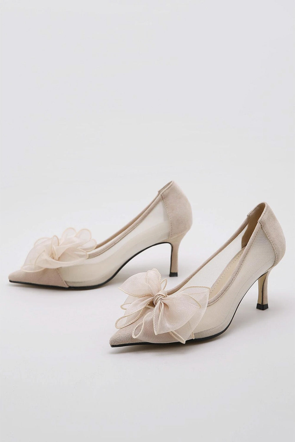 オーガンジーリボンシューズベージュMサイズ