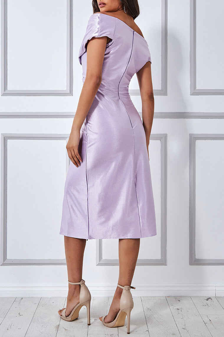 カウルネックミディドレスパープルSサイズ