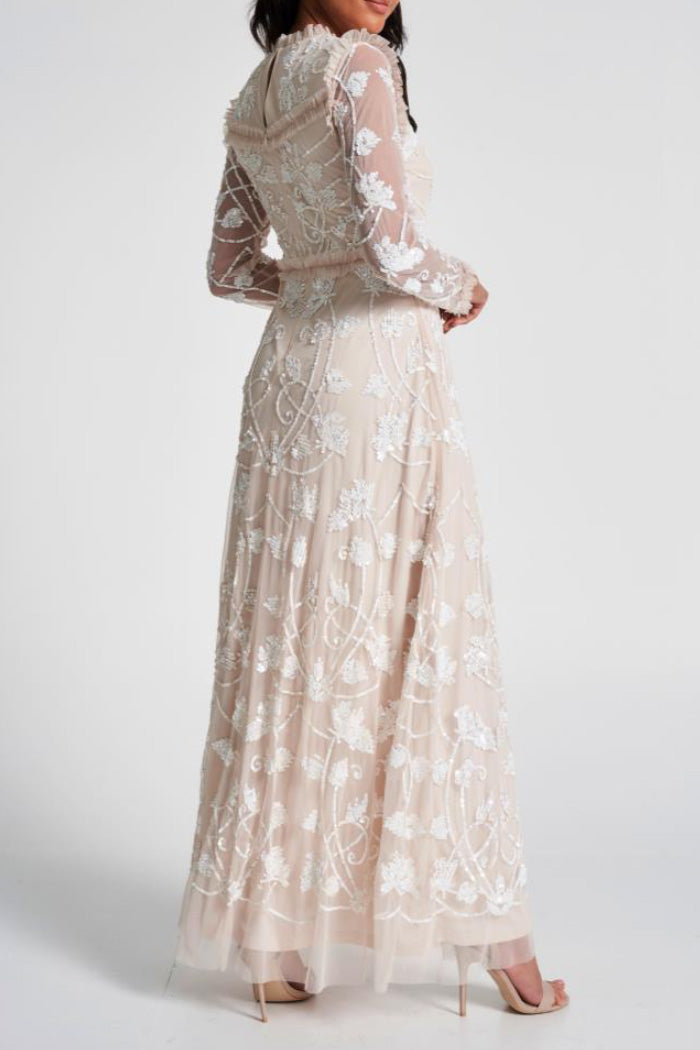 カーラロングドレスベージュSサイズ