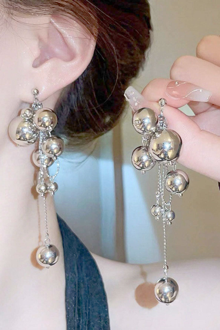 メタルボールネックレスピアスセットシルバー