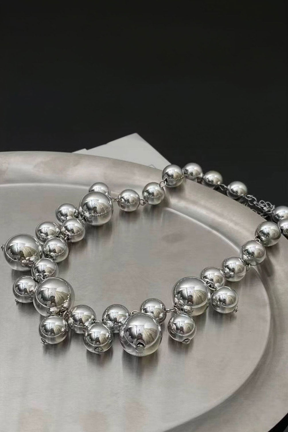 メタルボールネックレスピアスセットシルバー