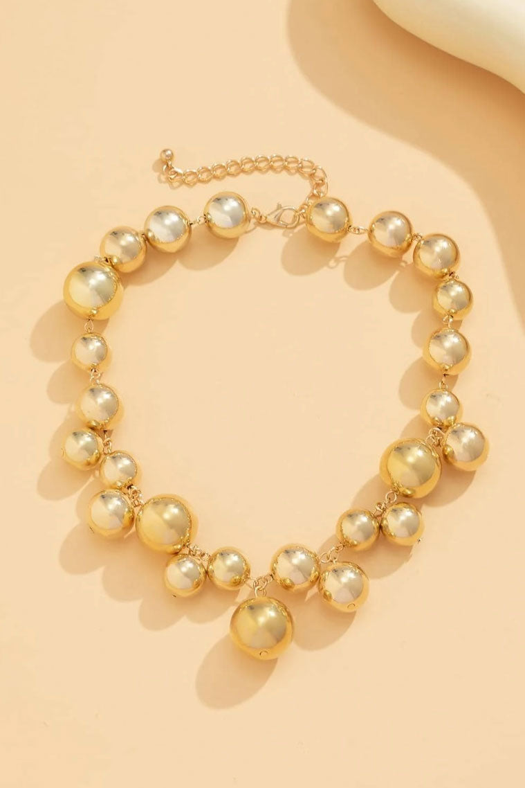 メタルボールネックレスピアスセットゴールド