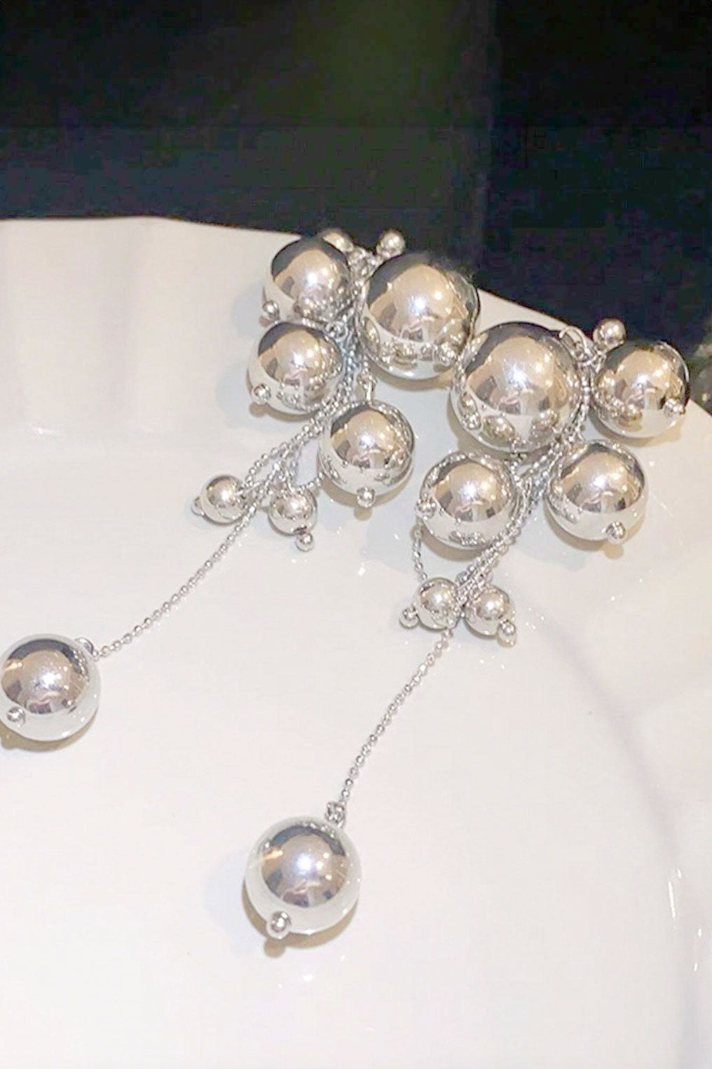 メタルボールネックレスピアスセットシルバー