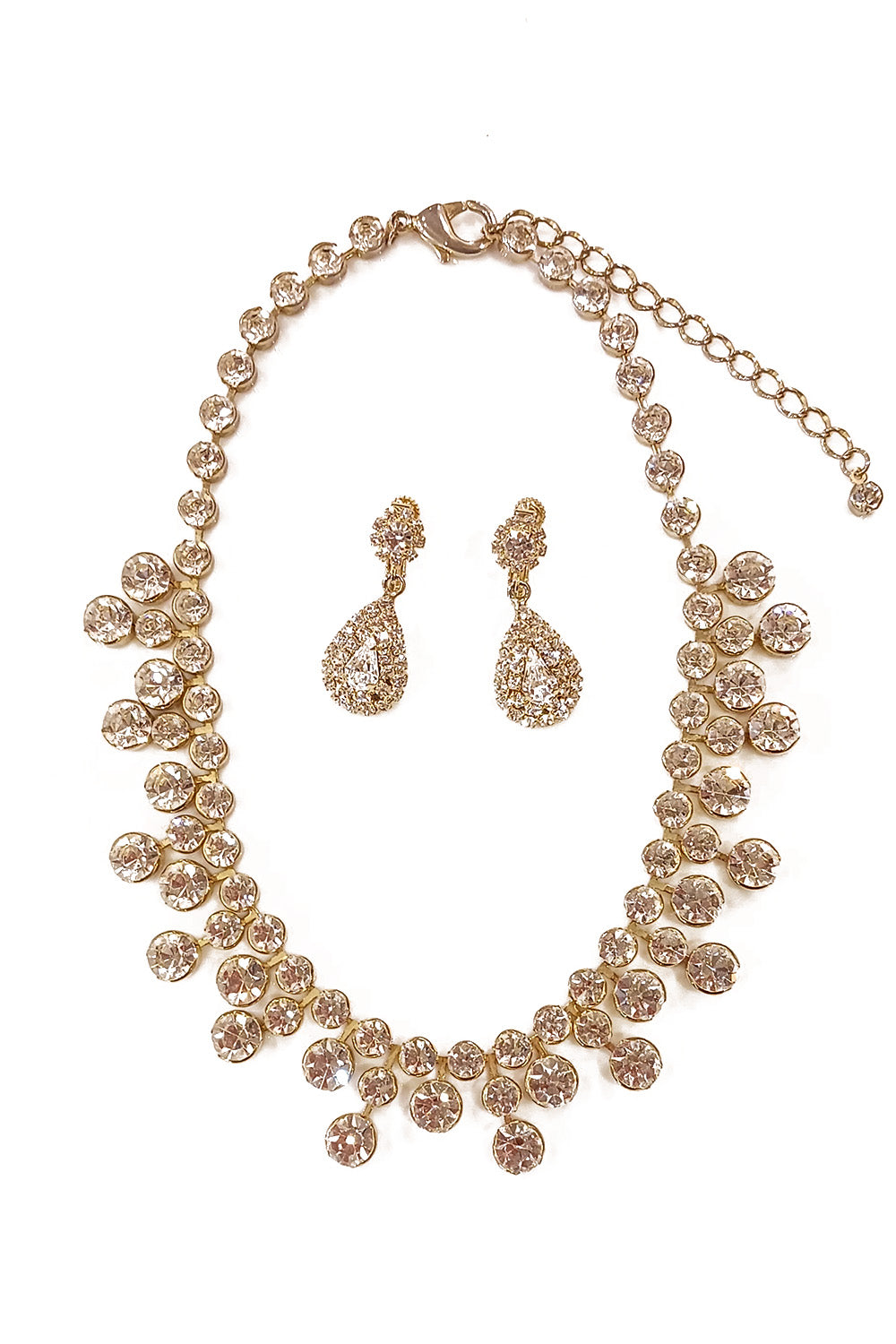 ラウンドストーンボリュームネックレスゴールドイヤリングセット