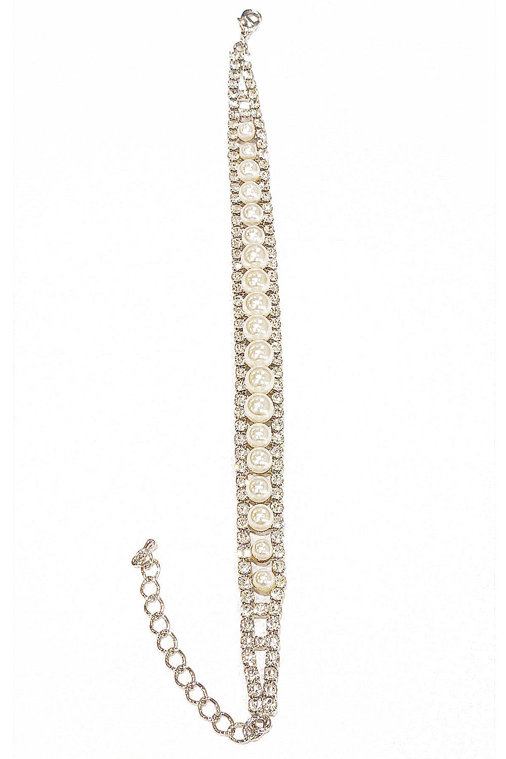 パール×ラインストーンブレスシルバー