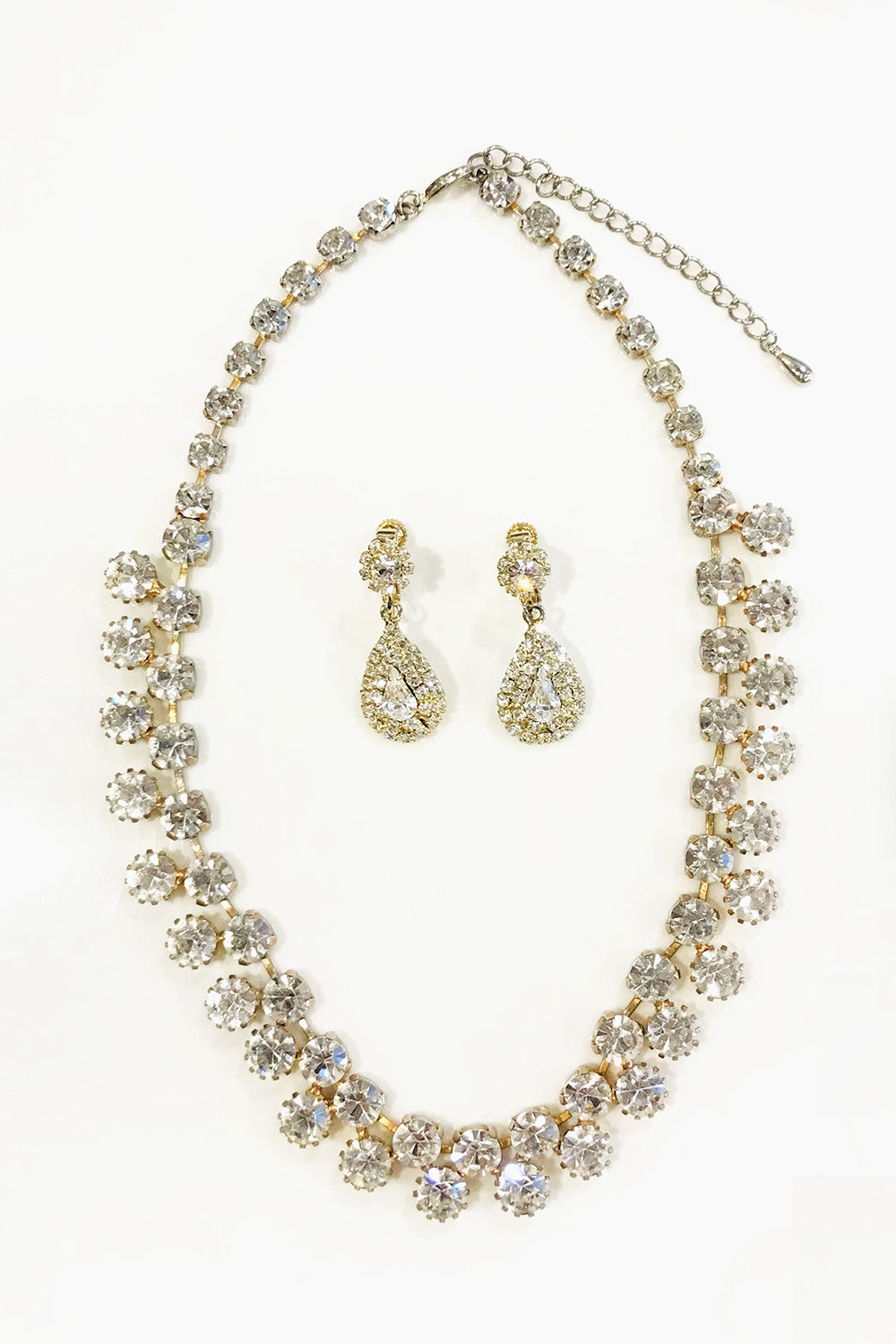 ラウンドストーンネックレスゴールド・イヤリングセット