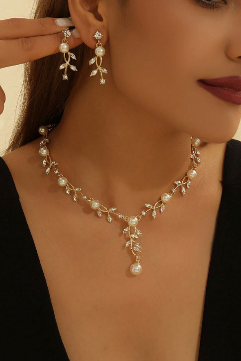 パールリーフネックレスピアスセットゴールド