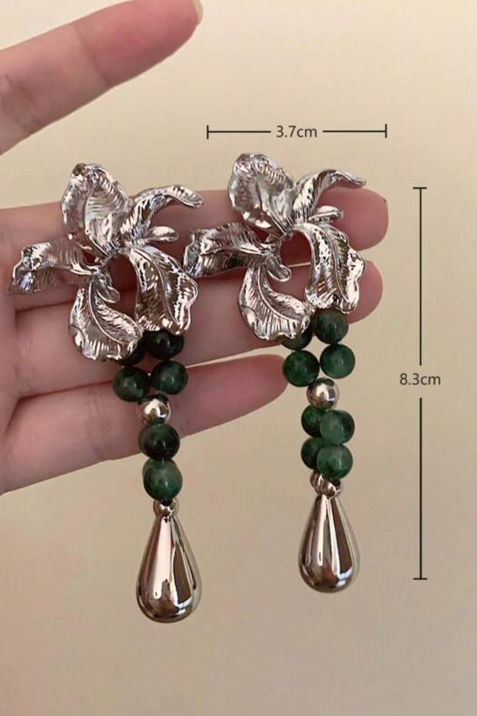 メタルフラワー×ビーズドロップピアスシルバー