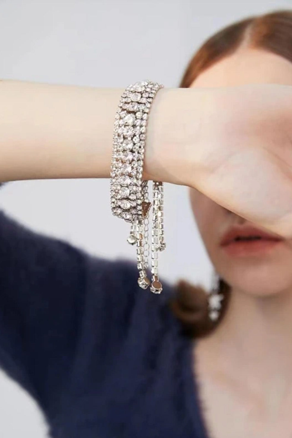 ラインストーンフリンジブレスレットシルバー