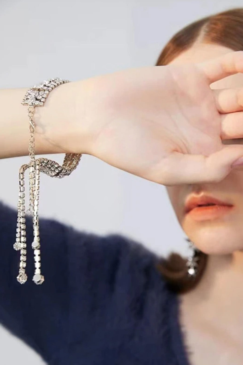 ラインストーンフリンジブレスレットシルバー