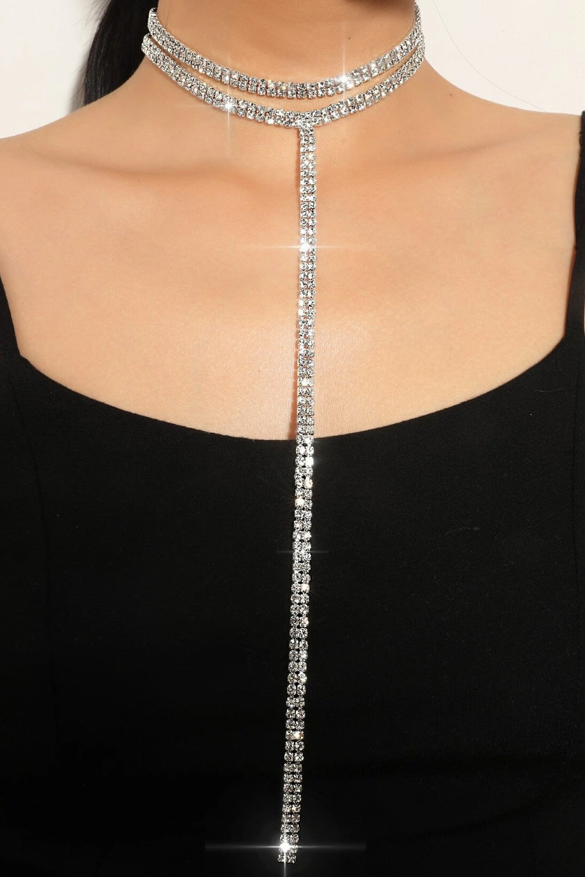 ラインストーンTネックレスシルバー