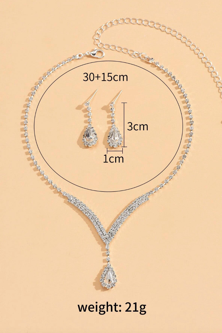 ティアドロップネックレスピアスセットシルバー