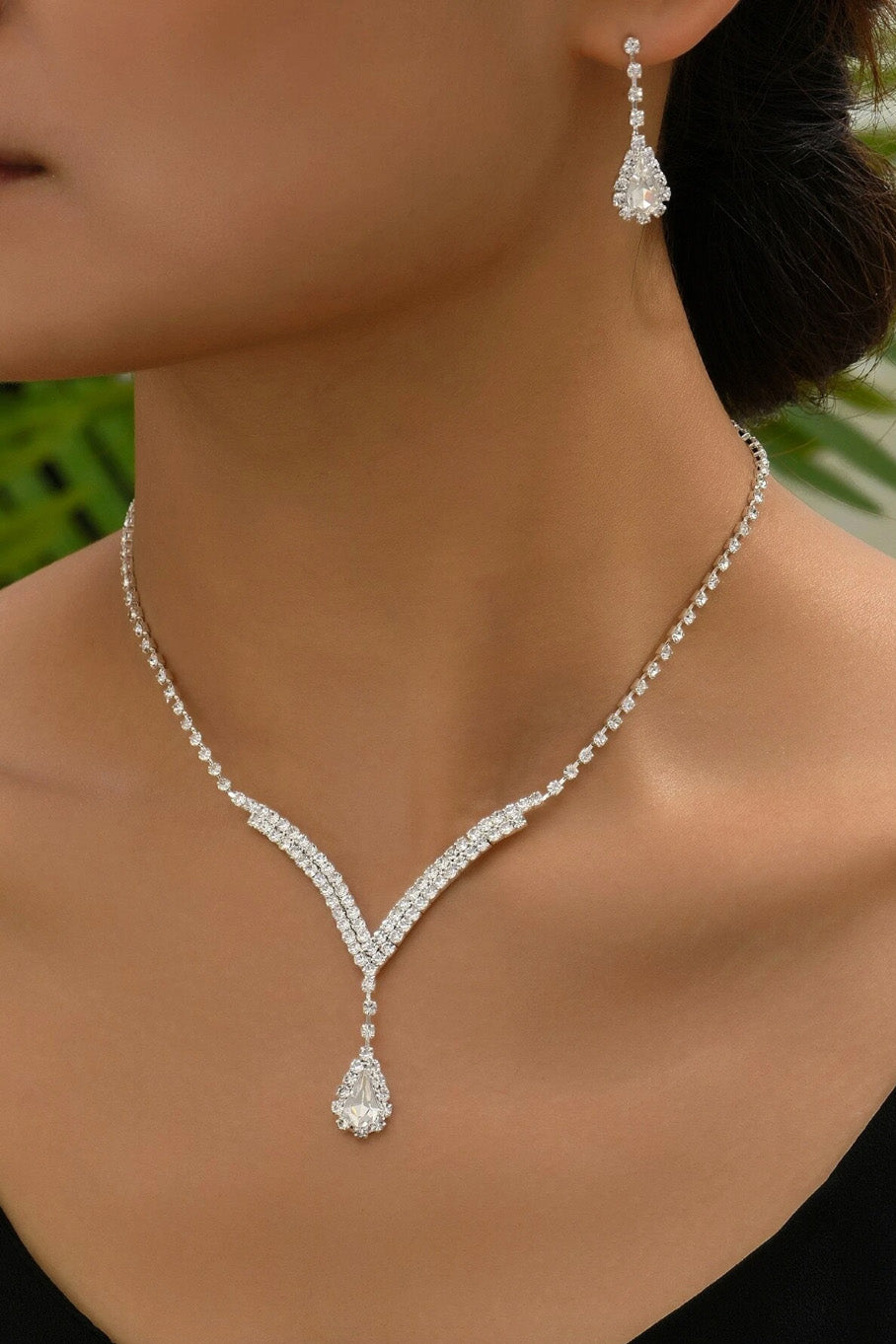 ティアドロップネックレスピアスセットシルバー